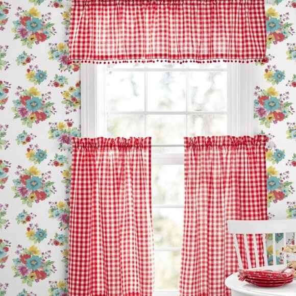 The Pioneer Woman Gingham Kitchen Curtain Set Red & White 3-Piece, Bundle of 6 - Picture 2 of 6